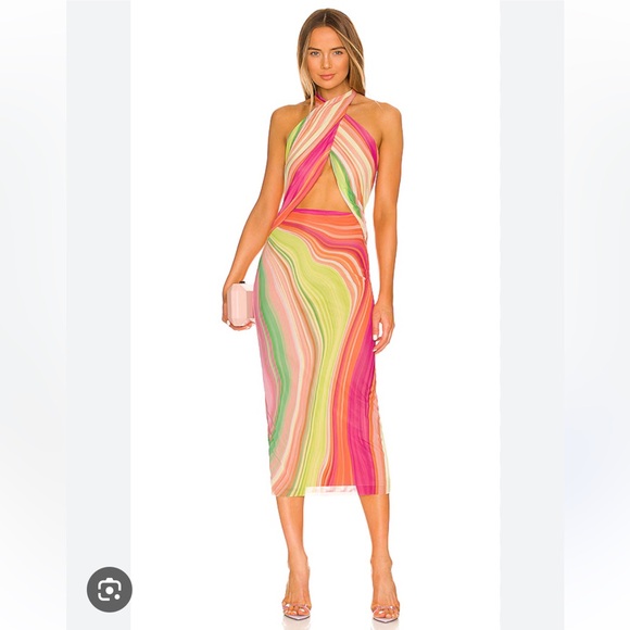 AFRM x Revolve Tana Midi Dress in Abstract Spring Wave size small NWT - Picture 1 of 3
